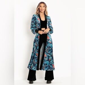 BLACKMILK Koi Waters VELVET MAXI JACKET! Open Front Robe Duster Fish Lilies Art